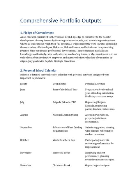 Comprehensive Portfolio Outputs Pdf