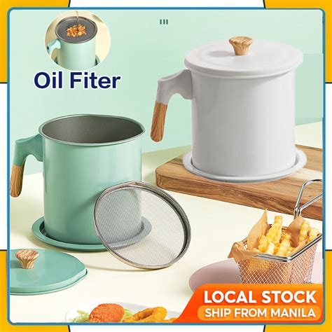 1 4L Stainless Steel Oil Container With Strainer Oil Filter Storage