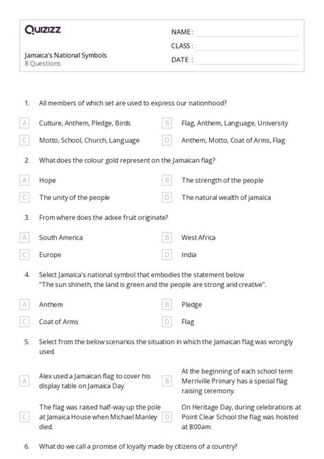 National Symbols Worksheets For Th Year On Quizizz Free Printable