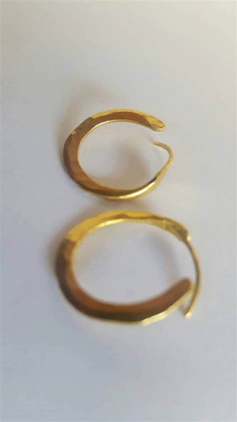 24k Solid Gold Artisan Hoop Earrings With Strong 18 Gauge Ear Wires