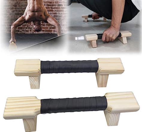 Pair Wooden Parallettes Solid Wood Push Up Bars With Non Slip Mat