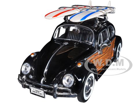 1966 Volkswagen Beetle Black Wood Panels Two Surfboards Roof Rack 124