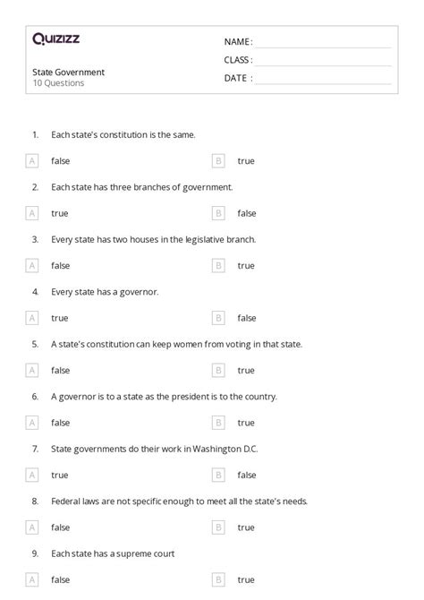 50 State Government Worksheets For 3rd Grade On Quizizz Free And Printable