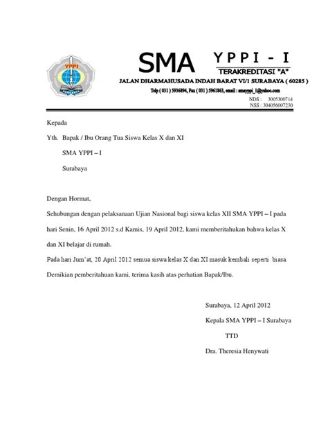 Detail Surat Pemberitahuan Libur Sekolah Koleksi Nomer 7