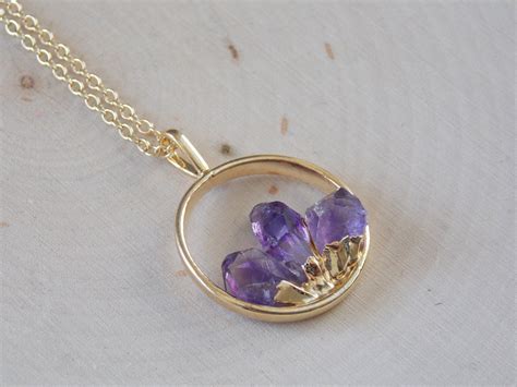 Raw Amethyst Necklace Amethyst Necklace Triple Amethyst