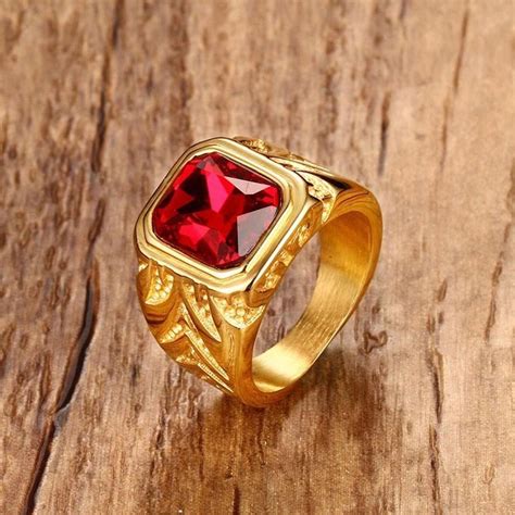 Anillos De Cristal De Zirconia C Bica Roja Fuego Para Hombre Joyer A