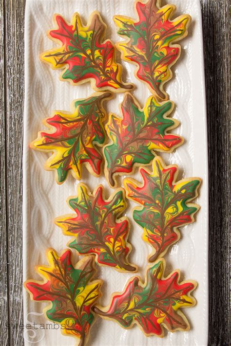 Marbled Royal Icing Fall Leaves Cookies Sweetambs