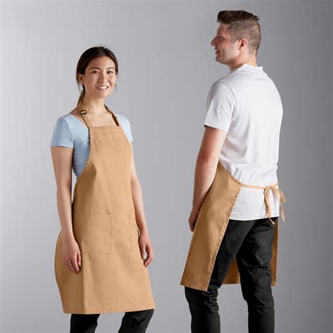 Choice Khaki Poly Cotton Adjustable Bib Apron With 2 Pockets 32 X 30