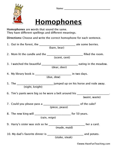 Homophone Worksheets Homophone Worksheets