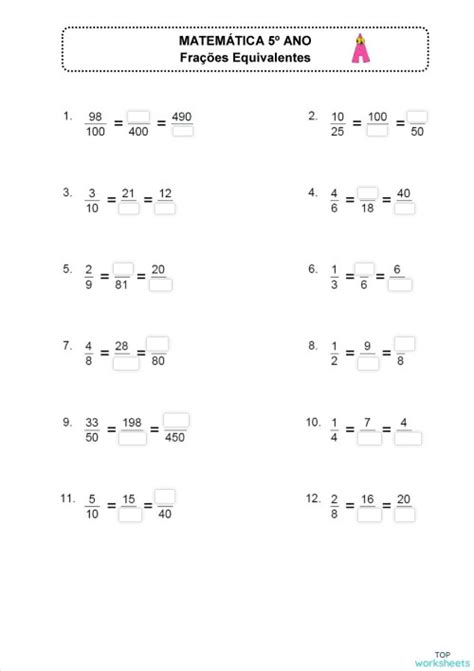 Frações Equivalentes Fichas Interativas E Exercícios Online