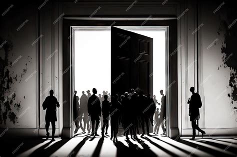 Premium Photo Crowd Of People Walks Through Illuminated Doorway Out