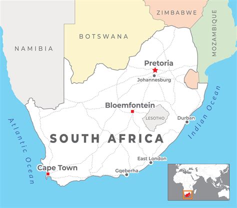 South Africa Political Map with capital Pretoria, Bloemfontein and Cape ...