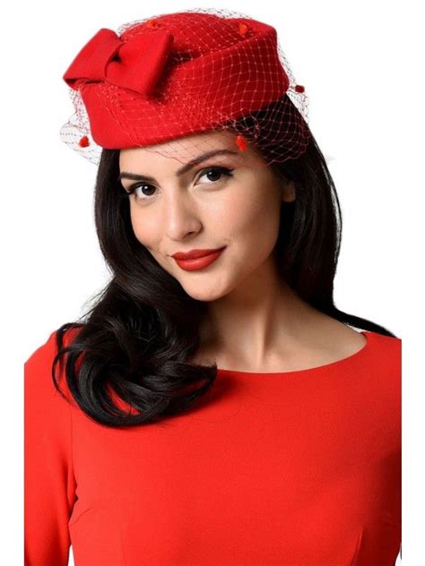 Unique Vintage Red Netted Bow Pill Box Hat Pillbox Hat Hats Unique Vintage