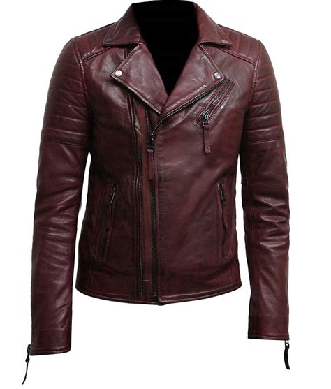 Mens Double Zip Up Burgundy Bikers Leather Jacket Usa Jacket