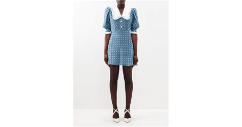 Alessandra Rich Broderie Anglaise Collar Polka Dot Silk Mini Dress In