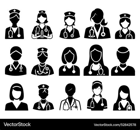 Women Doctor Icons Silhouette White Background Vector Image