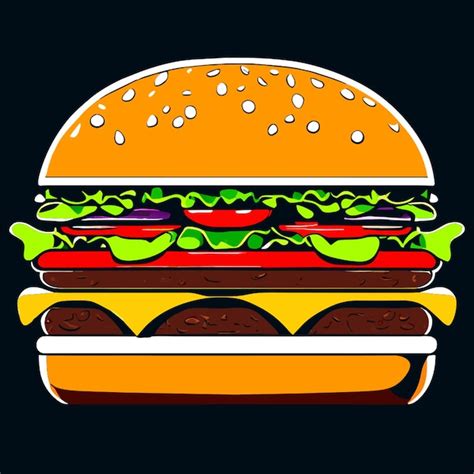 Beautiful Realistic Burger Fast Food Vector Illustration Cartoon