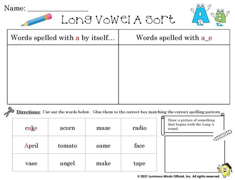 Long Vowel A Sort Worksheets Library