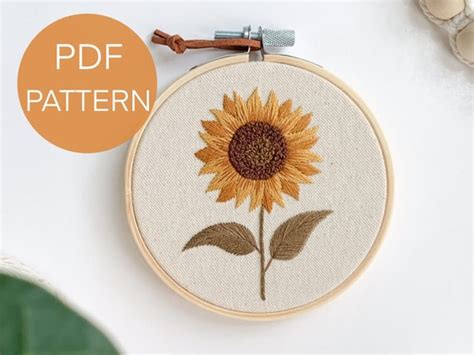 Sunflower Embroidery Pattern Pdf Pattern Beginner Embroidery | Etsy