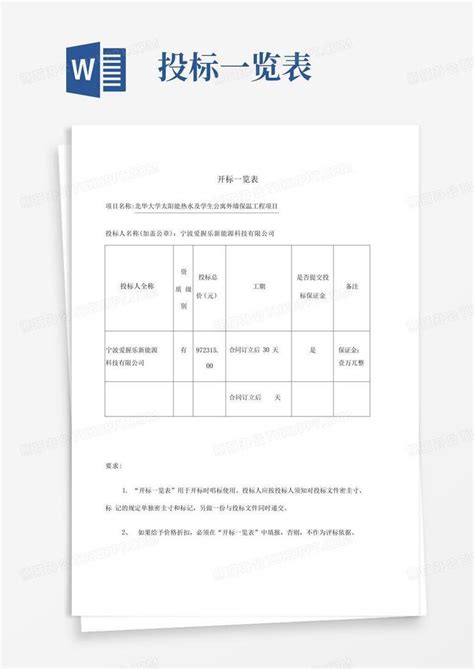 开标一览表word模板下载编号qrxmwrbv熊猫办公