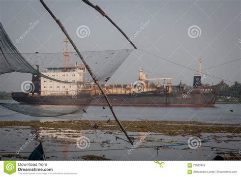 Fishermen Operate A Chinese Fishing Net Editorial Stock Image Image