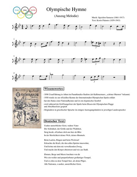 Olympische Hymne Sheet Music For Piano Solo Easy