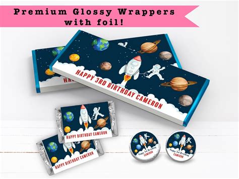 Outer Space Birthday Planets Rocket Ship Astronaut Galaxy Blast Off Printed Candy Bar Wrappers