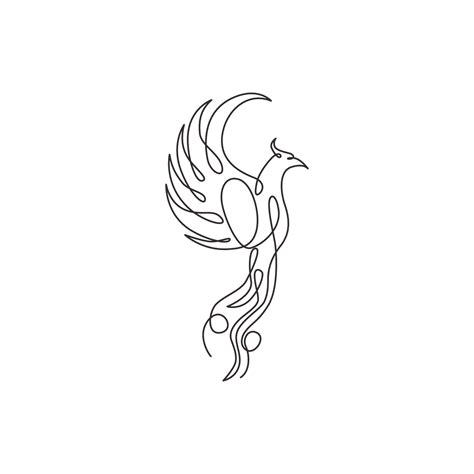 Single Continuous Line Drawing Of Flame Phoenix Bird For Corporate Logo