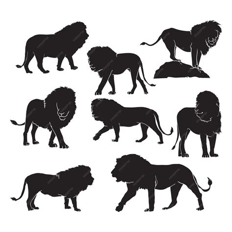 Premium Vector | Collection of hand drawn silhouettes of lion the king ...