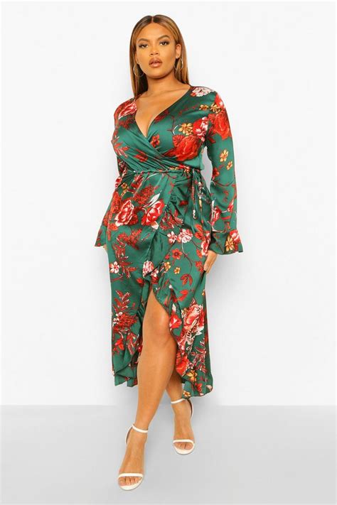 Womens Plus Floral Ruffle Wrap Dress Boohoo Uk