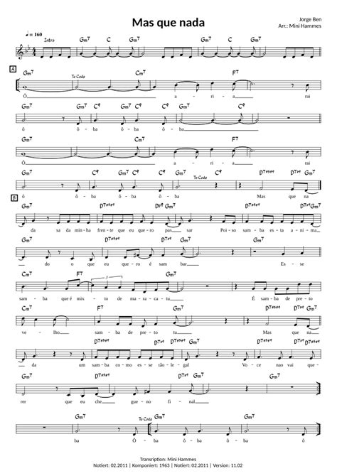 Jorge Ben Mas Que Nada Sheet Music For Piano Solo Easy