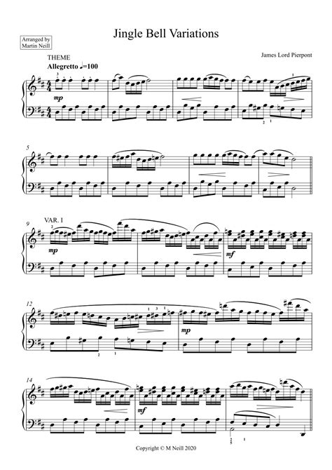 Jingle Bell Variations Arr Martin Neill By James Lord Pierpont Sheet