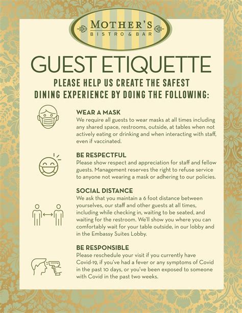 Guest Etiquette - Mother's Bistro