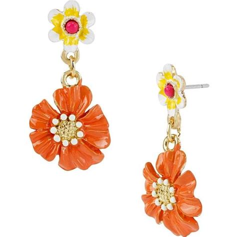 Betsey Johnson Orange Flower Drop Earring 35 Liked On Polyvore Long