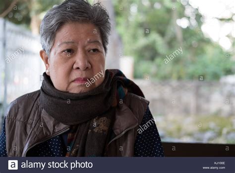 Portrait Of Asian Elder Woman Elderly Female Senior With Bored Upset