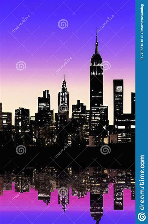 New York City Skyline at Sunset Stock Illustration - Illustration of ...