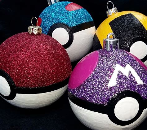 Pokeball Ornament Set Hand Painted Pokeball Pokemon Holiday Etsy