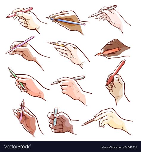 Hands Holding A Pen And Writing Drawing Vector Image On Vectorstock