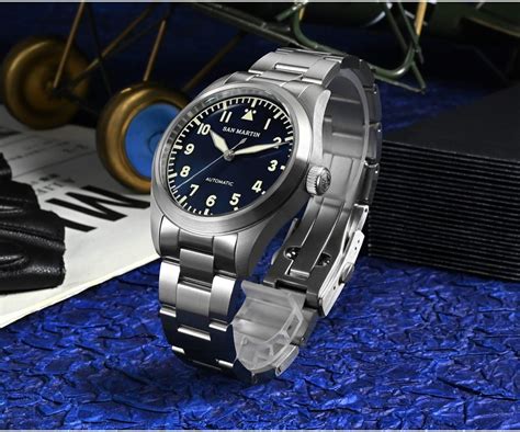 San Martin New 39mm Stainless Steel Pilot Watch Luminous Military Watch