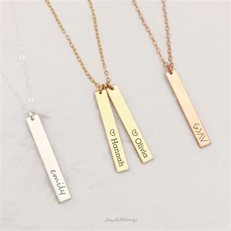 Vertical Bar Necklace Name Necklace Bar Necklace Personalized Custom