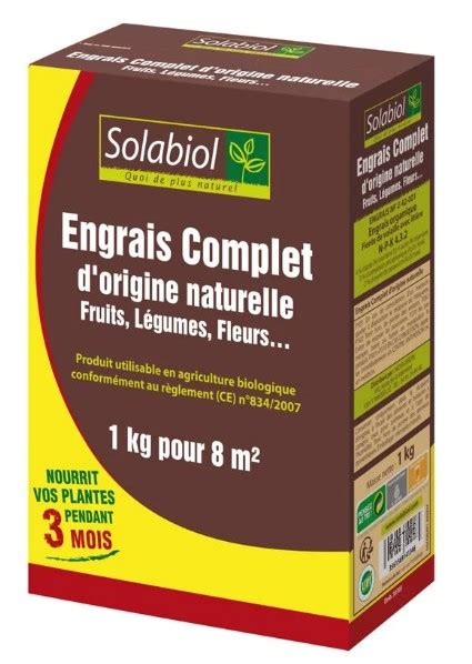 Engrais complet 1kg SOLABIOL éléments nutritifs fruits légumes fleurs