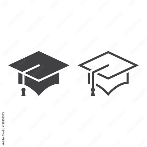 Graduation Cap Line Icon Outline And Solid Mortarboard Vector Sign