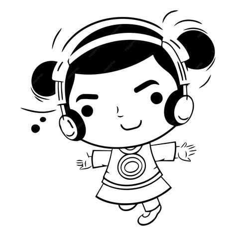 Cute Girl Wearing Headphones Vector Illustration Cartoon Character