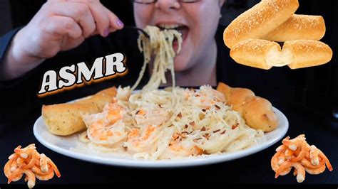 Asmr Eating Creamy Shrimp Fettuccine Alfredo Cheesesticks Mukbang