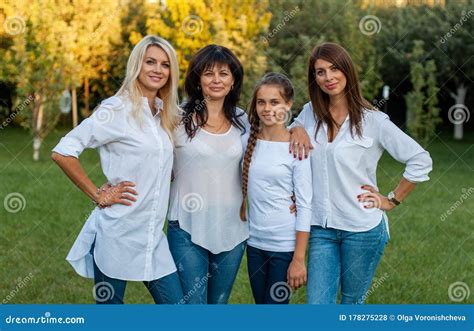 Horizontal Closeup Portrait Of Four Beautiful Women Of Different