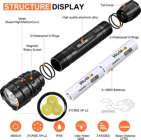 Wurkkos DL31 Powerful 3800lm Diving Light Triple XPL2 18650 Flashlight