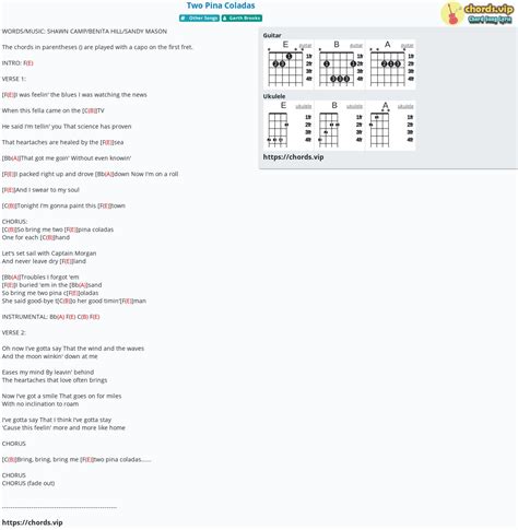 Chord Two Pina Coladas Garth Brooks Tab Song Lyric Sheet Guitar