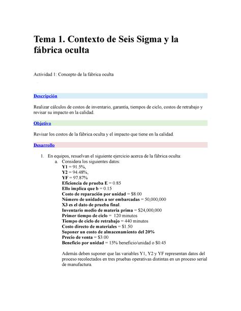 Actividad Concepto De La F Brica Oculta Tema Contexto De Seis