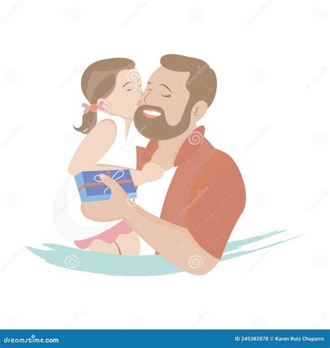 Isolated Happy Dad Hugging His Daughter Vector Stock Vector