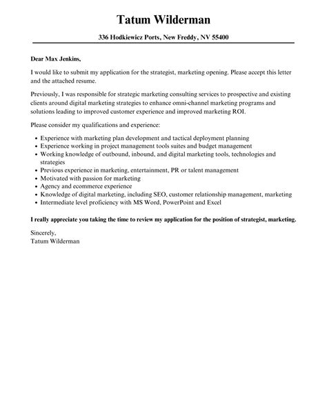 Strategist Marketing Cover Letter Velvet Jobs